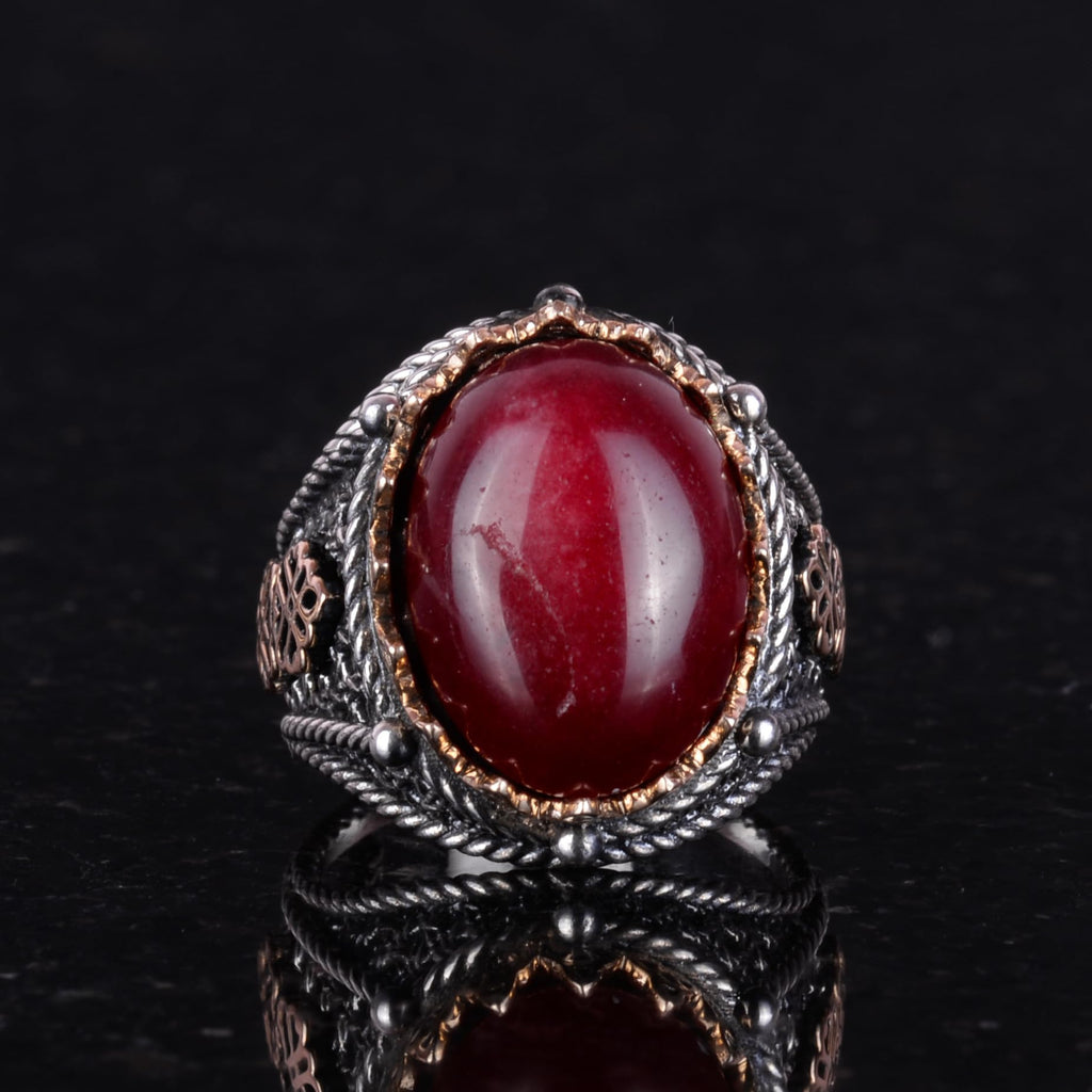 925 Sterling Silver Ring, Natural Stone Ring (Cabochon Ruby) — 4