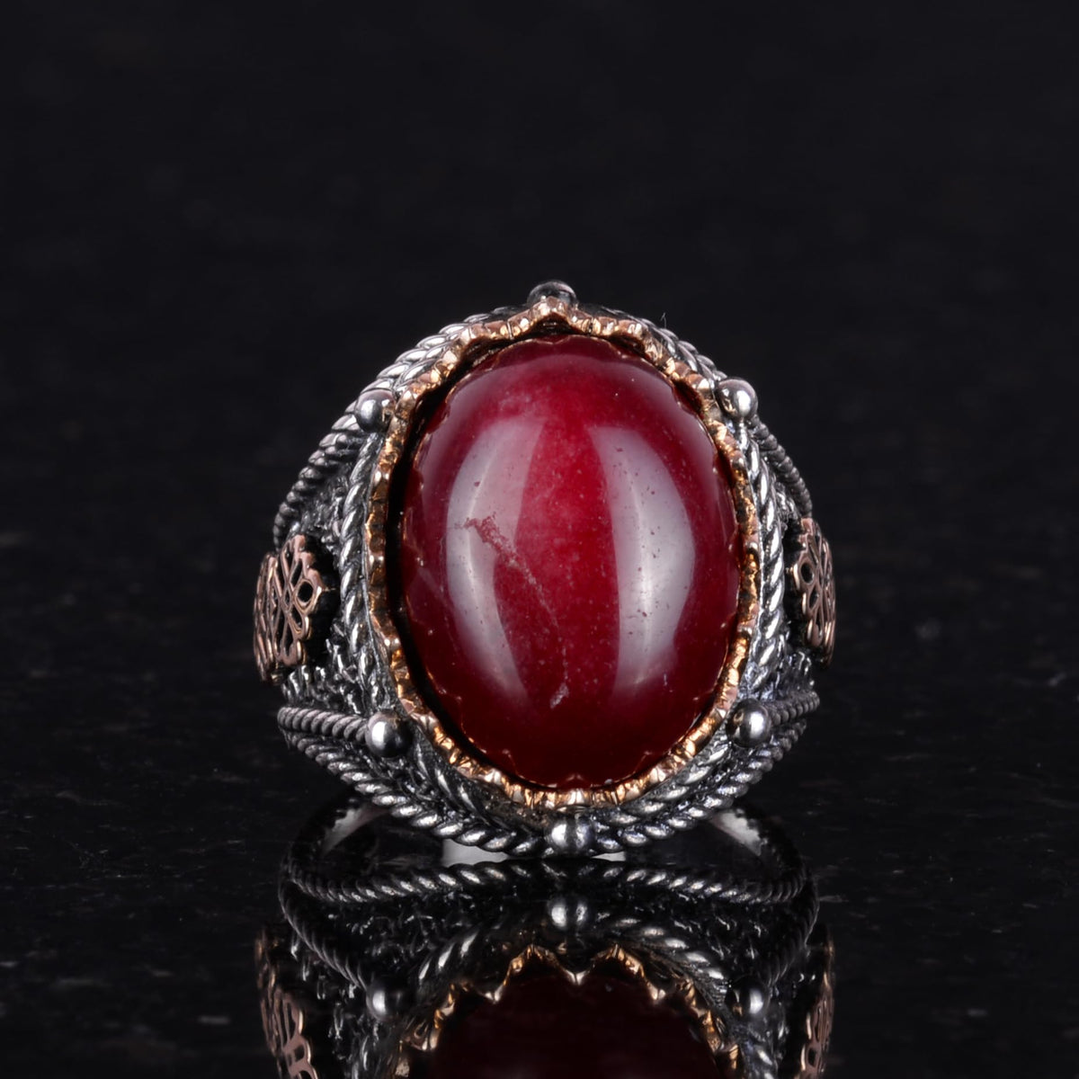 925 Sterling Silver Ring, Natural Stone Ring (Cabochon Ruby) — 4