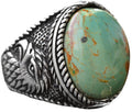Natural Arizona Turquoise Stone Ring - 925 Sterling Silver Men's Eagle Ring, Suitable for Daily and Special Occasions (Model-2)
