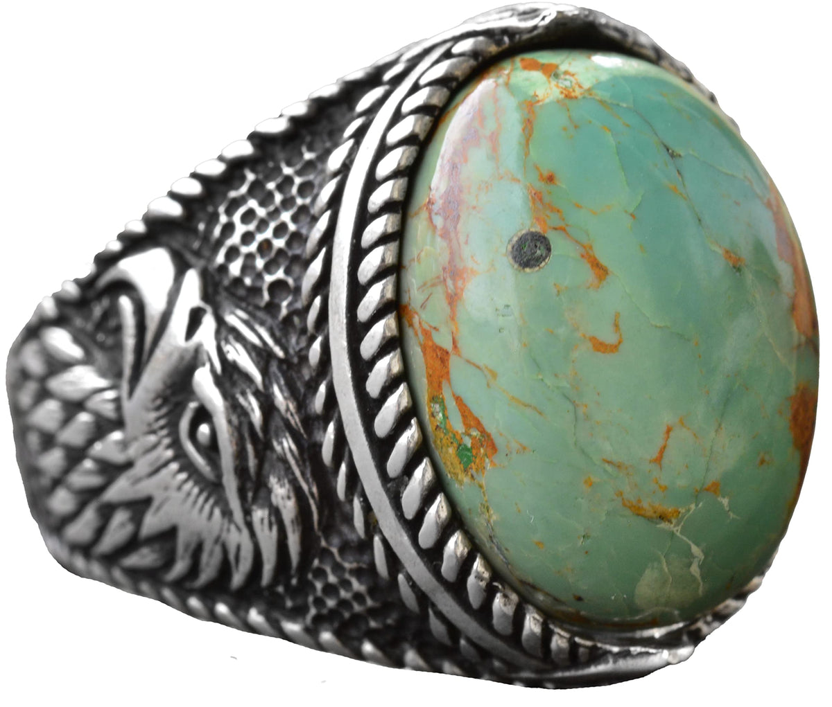 Natural Arizona Turquoise Stone Ring - 925 Sterling Silver Men's Eagle Ring, Suitable for Daily and Special Occasions (Model-2)