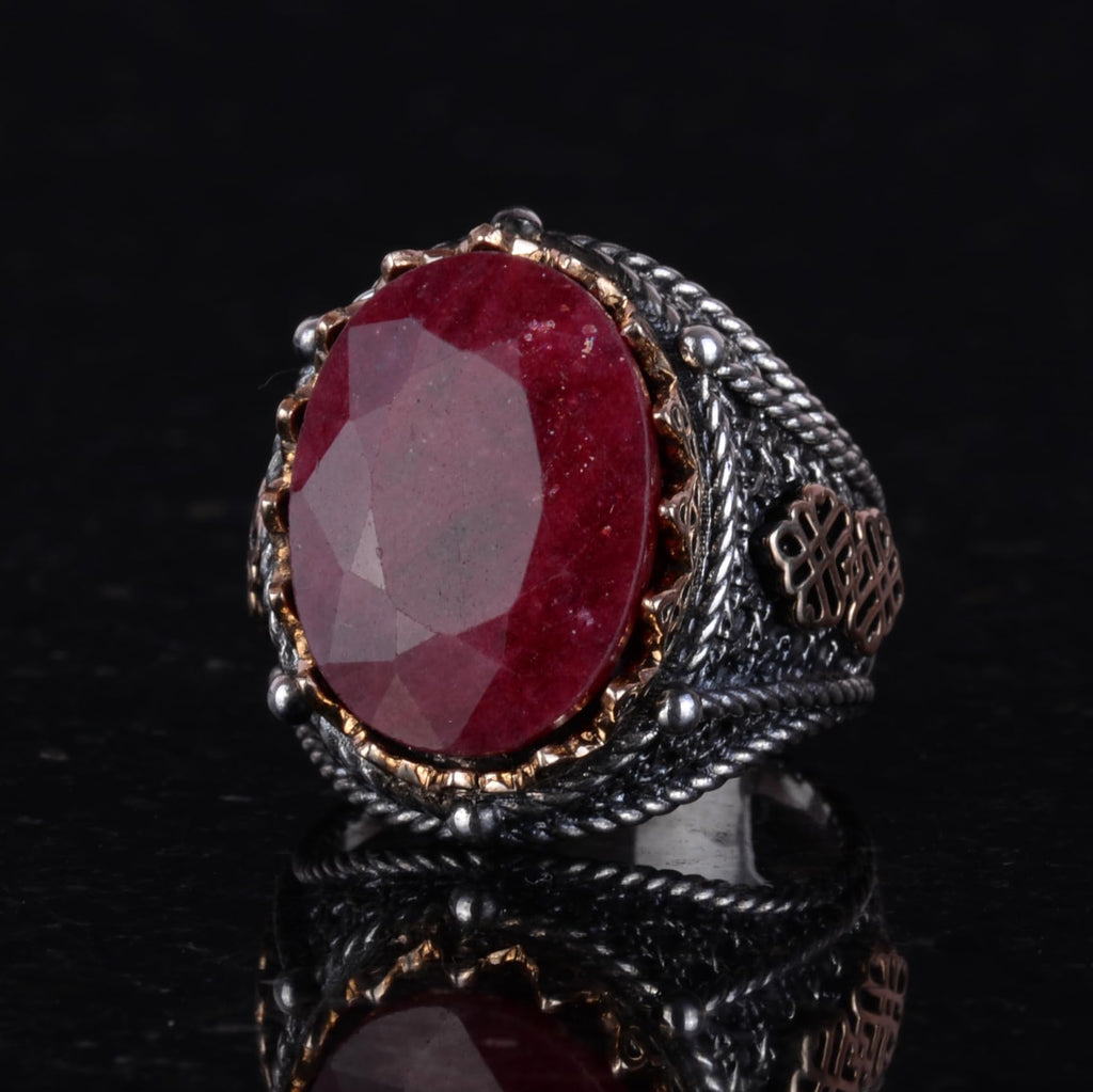 KAMBO Men's Natural Ruby Gemstone Ring - 925 Sterling Silver — 4