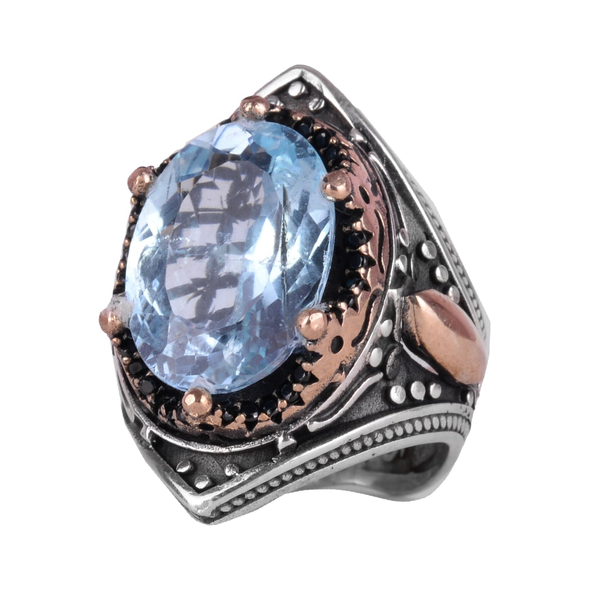 Natural Blue London Topaz Stone Ring, Silver Men's Ring