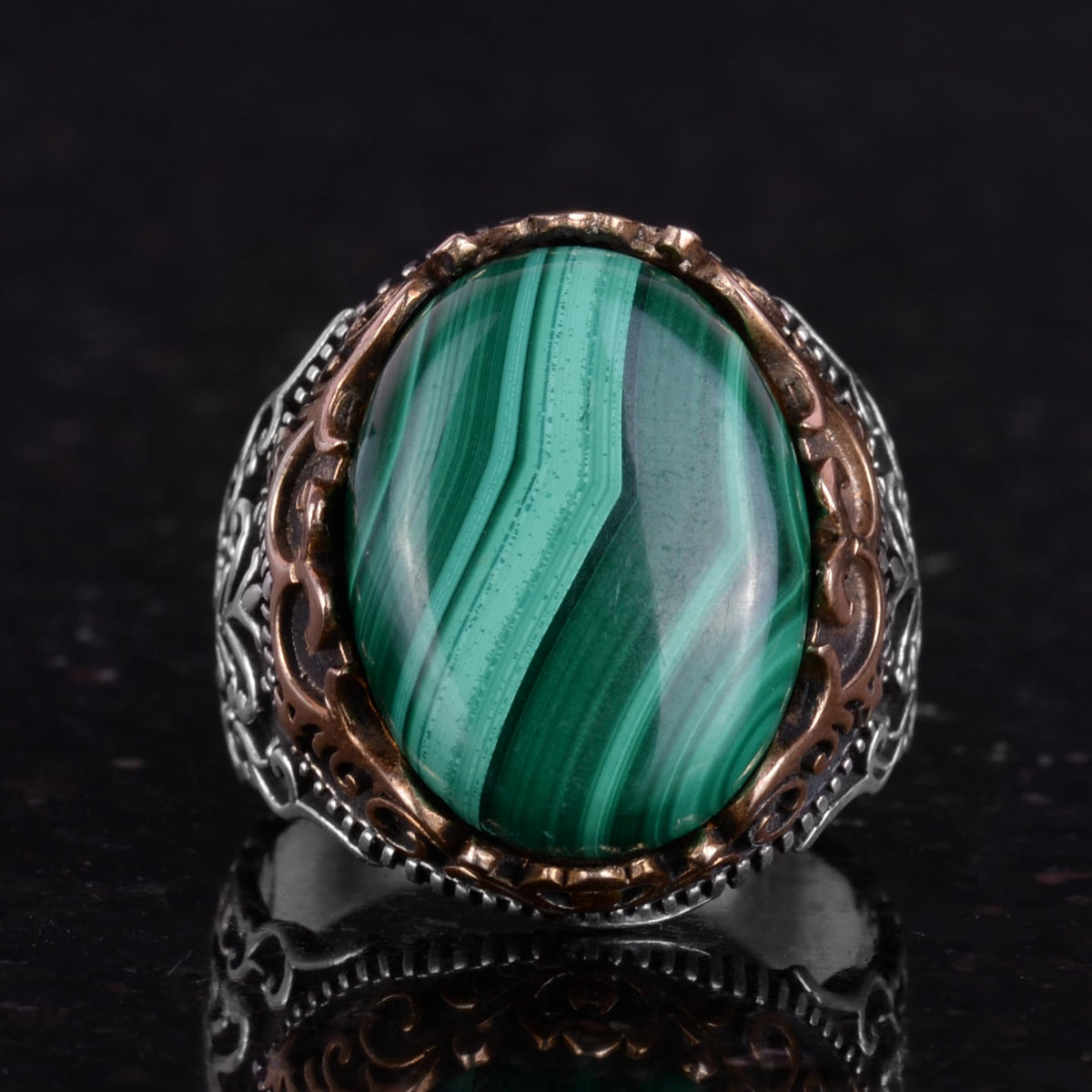 Natural Malachite Stone Handmade Ring - 925 Sterling Silver — 4