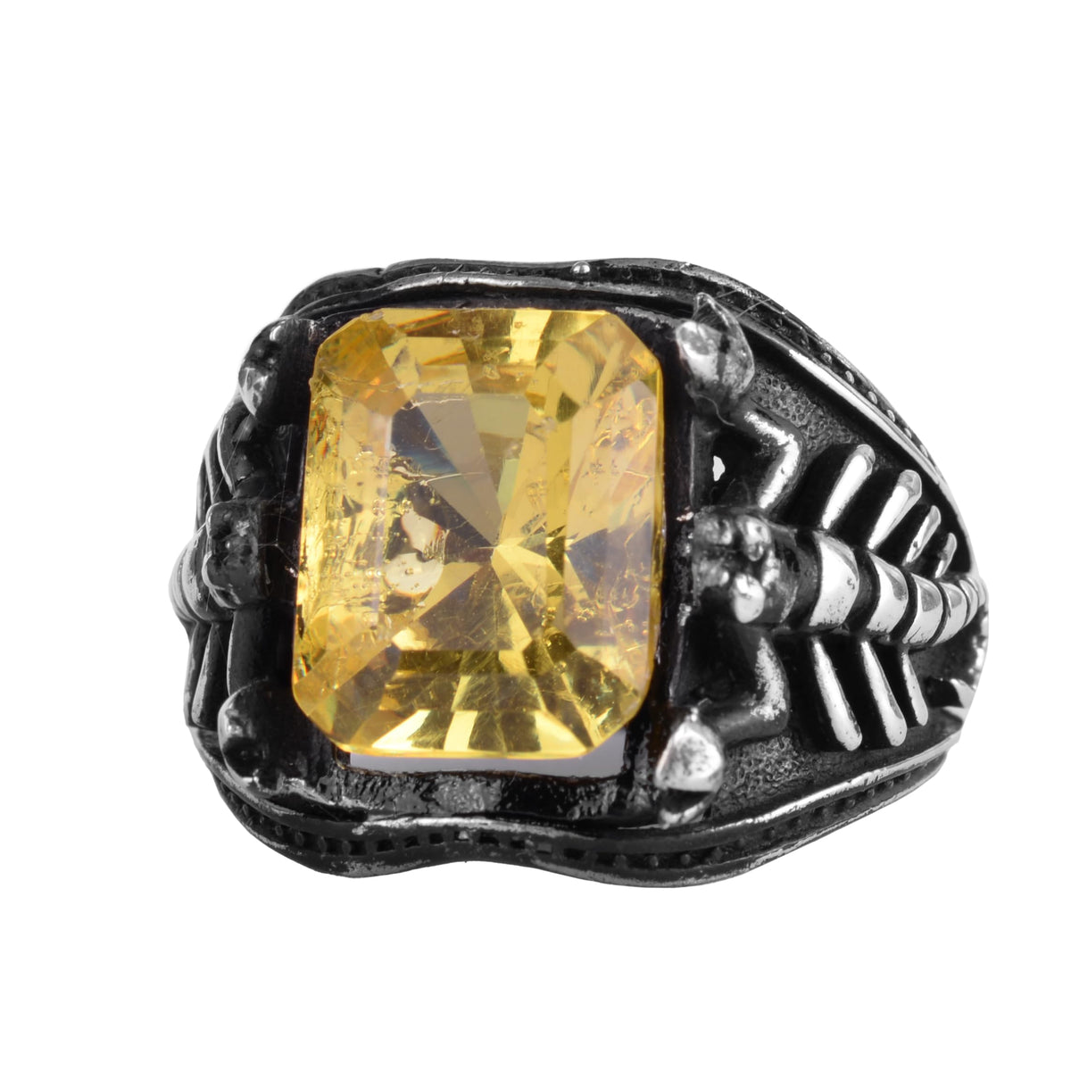 KAMBO Certified Yellow Sapphire Scorpion Ring Men's - 925 Sterling Silver Statement Ring - Natural Stone Handmade Gothic Ottoman Jewelry