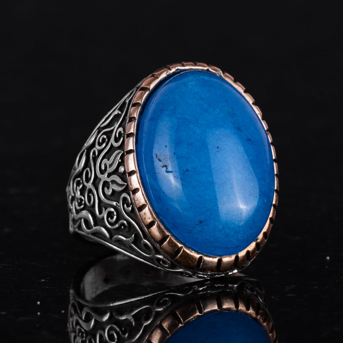 Natural Blue Agate Stone Ring, 925 Sterling Silver — 6