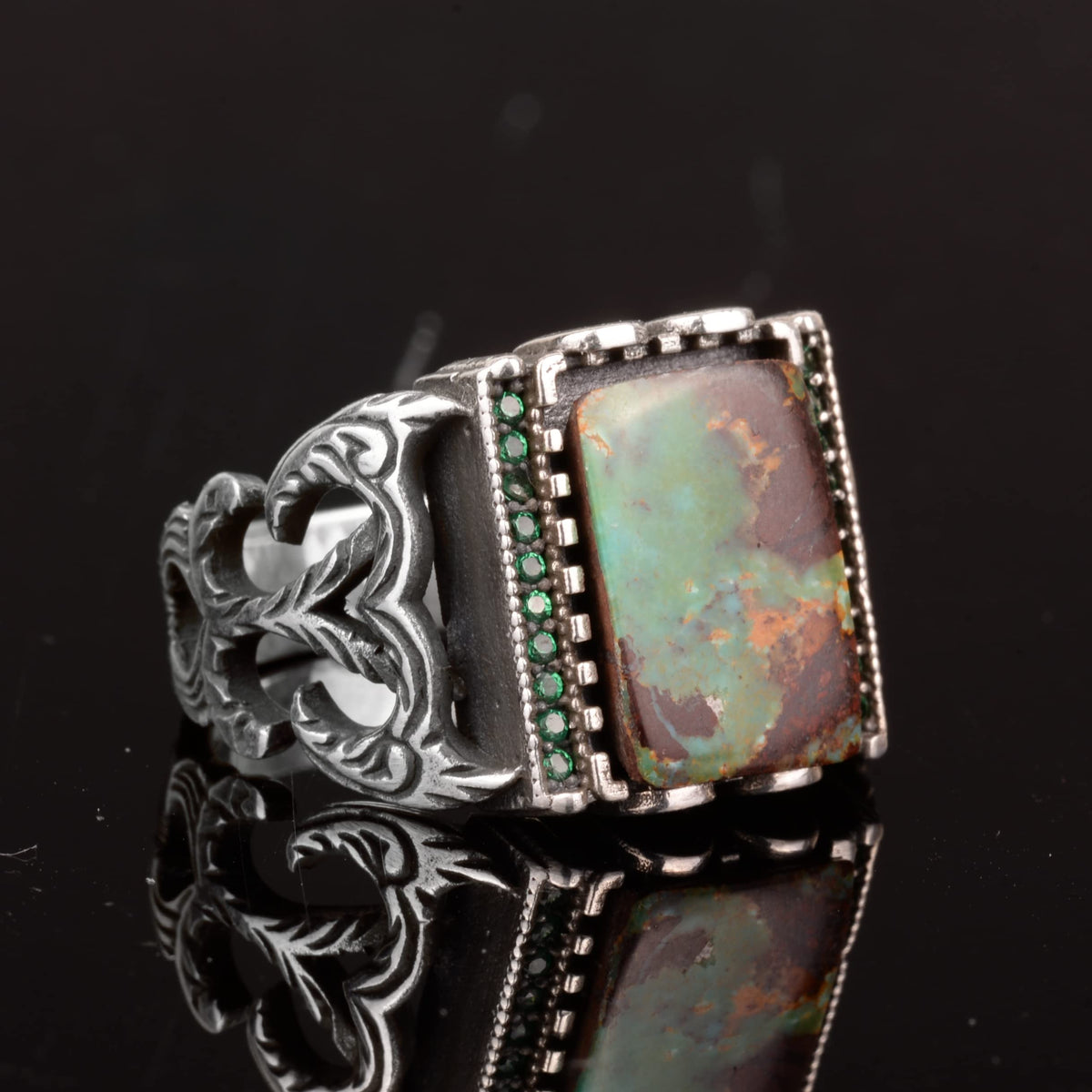 Rectangular Silver Ring, 925 Natural Arizona Turquoise Stone Ring — 3