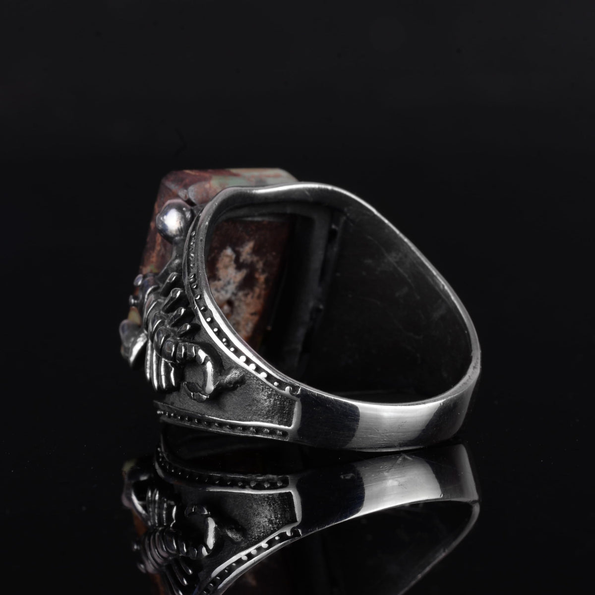 KAMBO Natural Turquoise Stone Men's Ring – 925 Sterling Silver Scorpion Design Statement Ring (Style-2) — 7