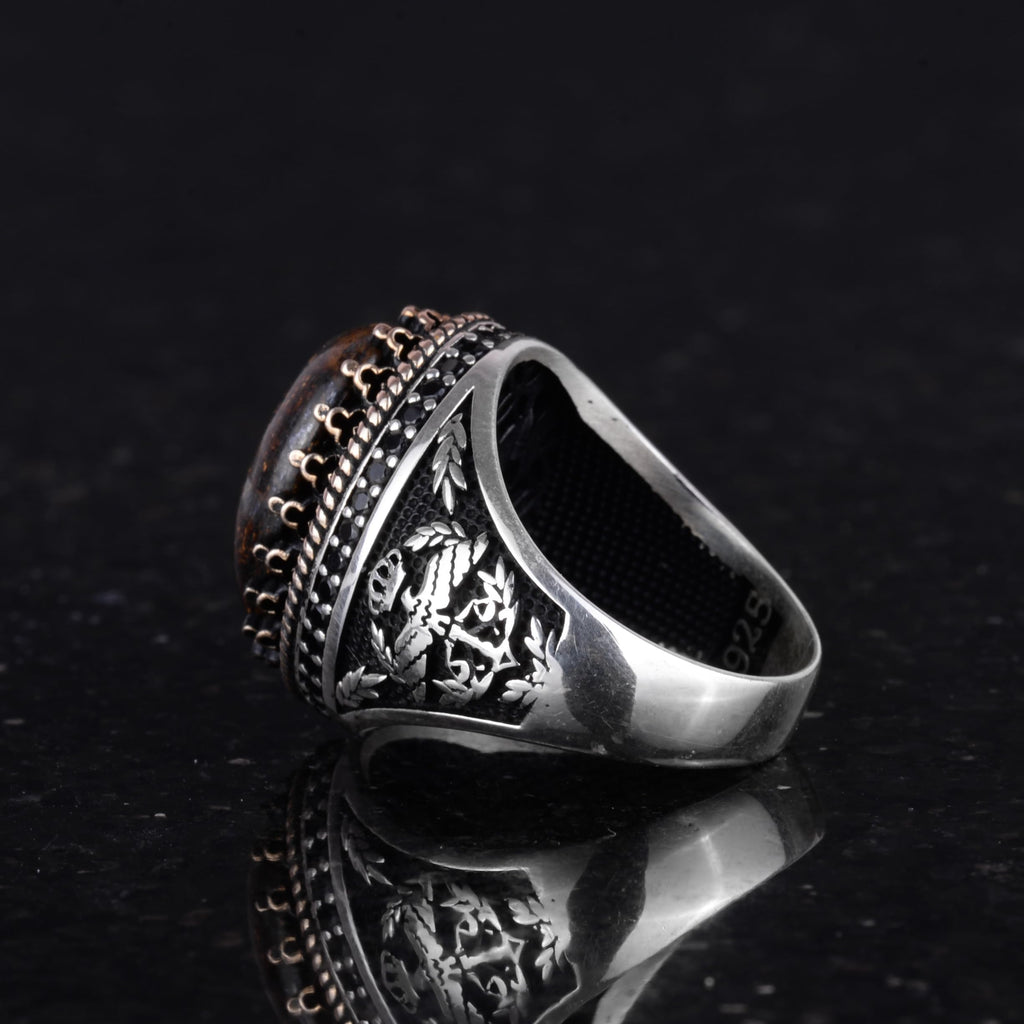 Natural Bronzie Stone Handmade Eagle Ring - 925 Sterling Silver — 7