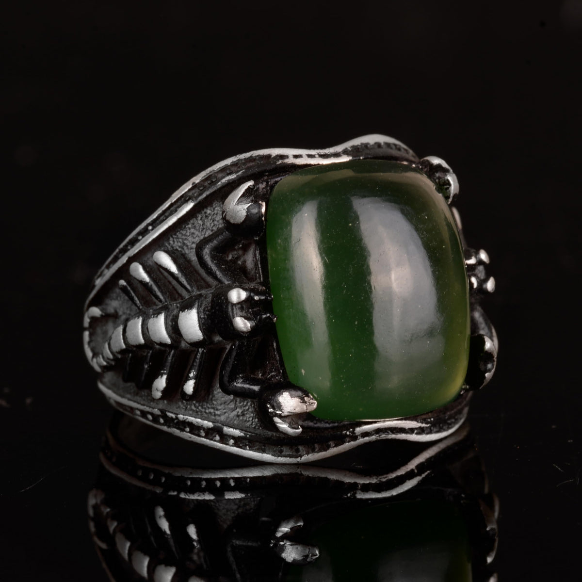KAMBO Natural Jade Stone 925 Sterling Silver Scorpion Ring — 2
