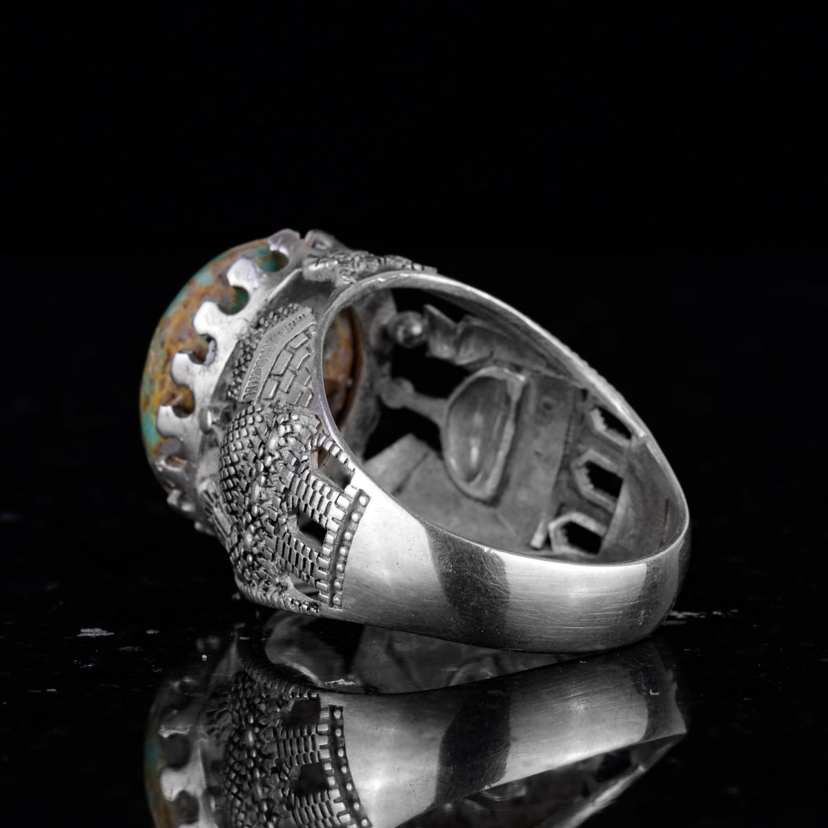 Natural Arizona Turquoise Stone Ring, Islamic Detailed Ring, 925 Sterling Silver Ring — 7
