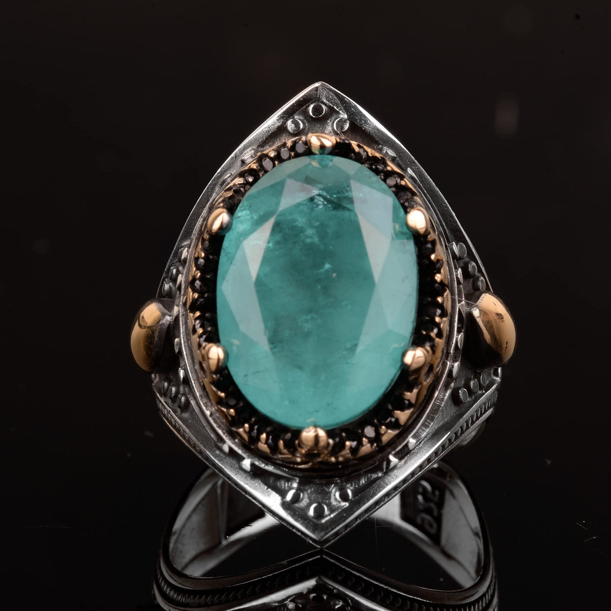 Handmade Vintage Men's Ring - Made with 925 Sterling Silver, Paraiba Stone, Artisan Jewelry — 4