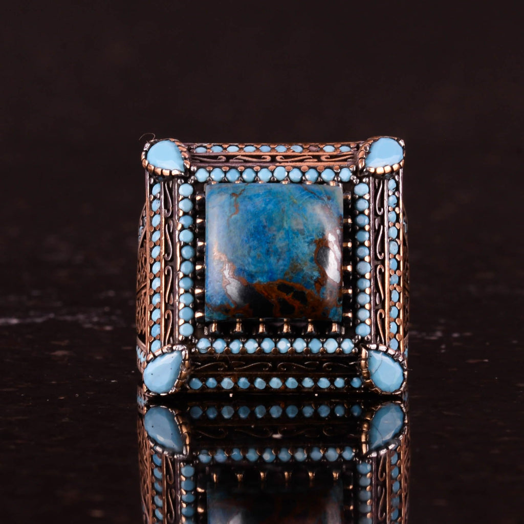 Natural Azurite Stone Ring - 925 Sterling Silver Men's Jewelry — 4