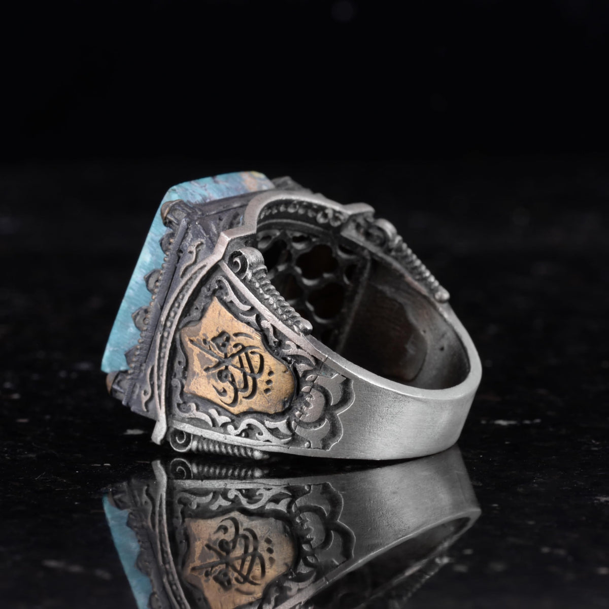 Natural Arizona Turquoise Stone Ring - 925 Sterling Silver Islamic Ring — 7
