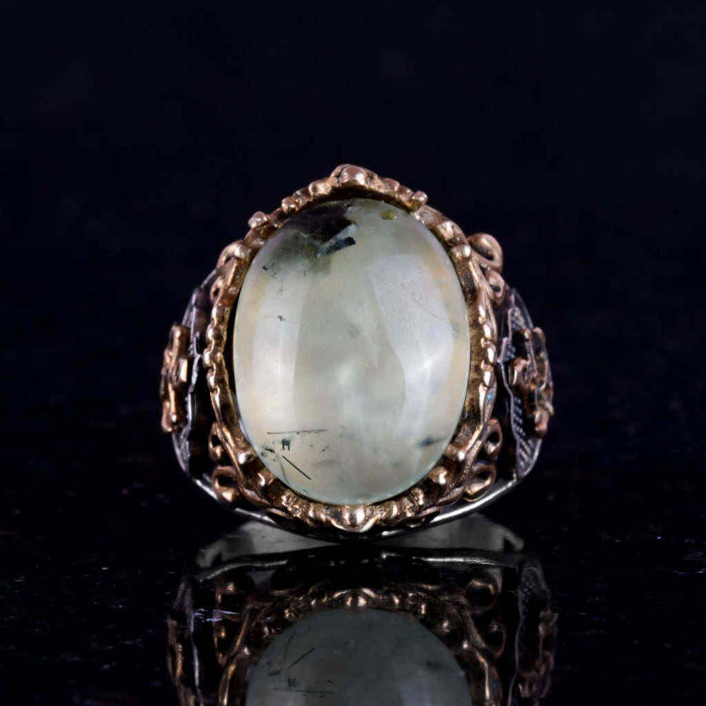 Handcrafted Prehnite Jade Ring - Sailboat Anchor 925 Sterling Silver Men's Ring — 3