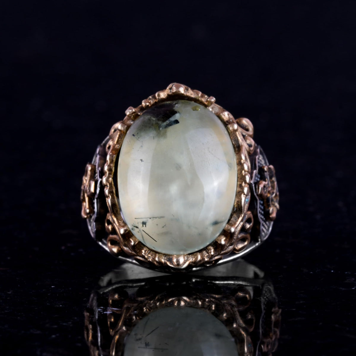 Handcrafted Prehnite Jade Ring - Sailboat Anchor 925 Sterling Silver Men's Ring — 3