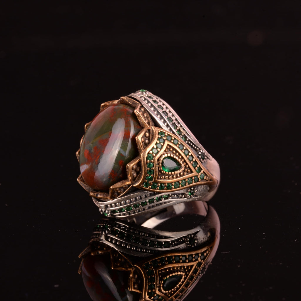 925 Sterling Silver Ring, Natural Blood Stone Handmade Ring — 6