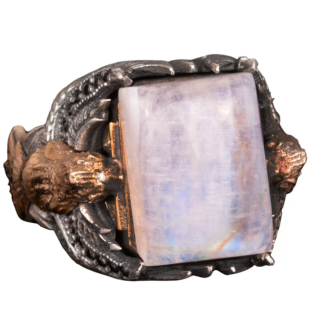 Natural Moonstone Eagle Men's Ring