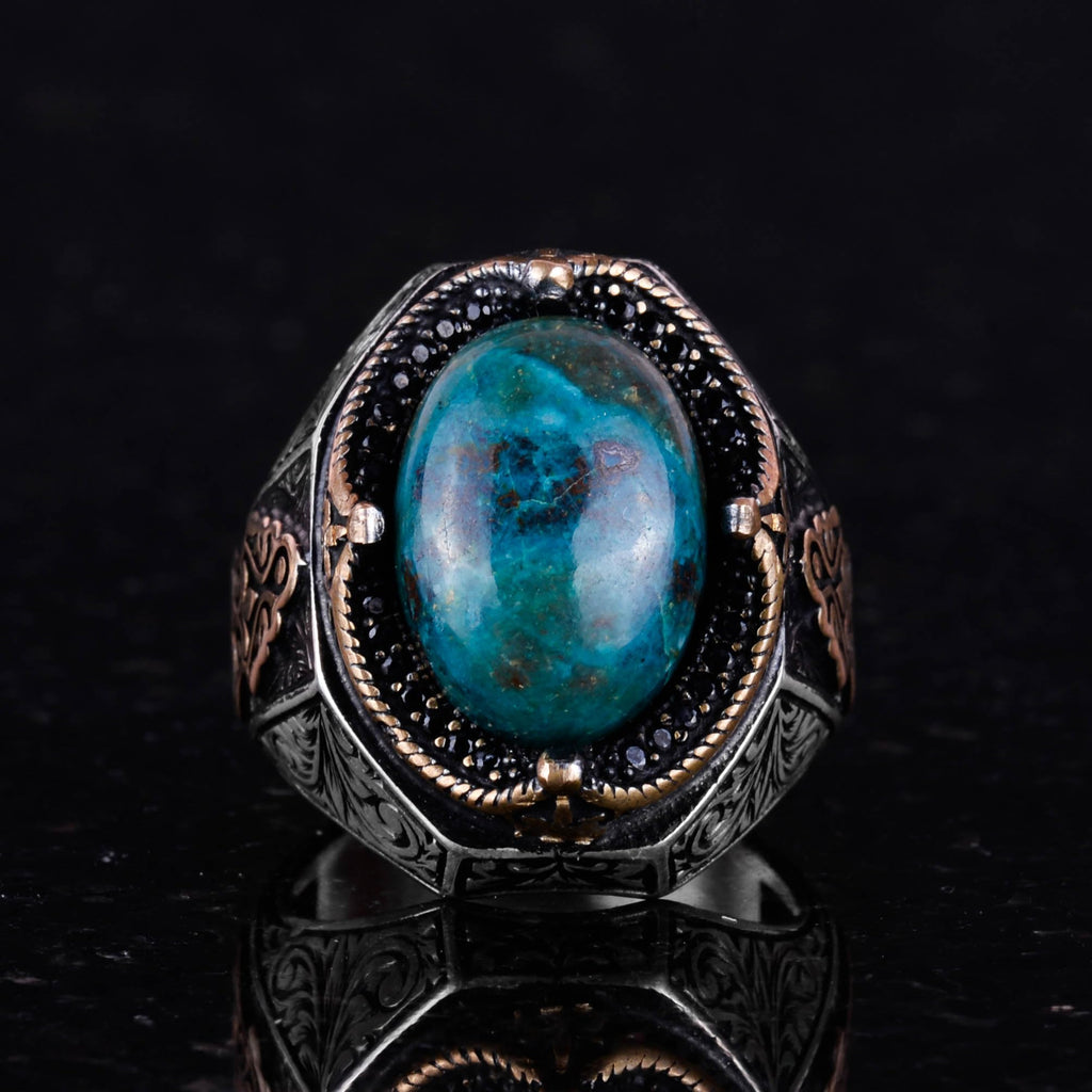 Handmade Azurite Stone Ring - 925 Sterling Silver Men's Ring, Insight and Clarity Design — 4