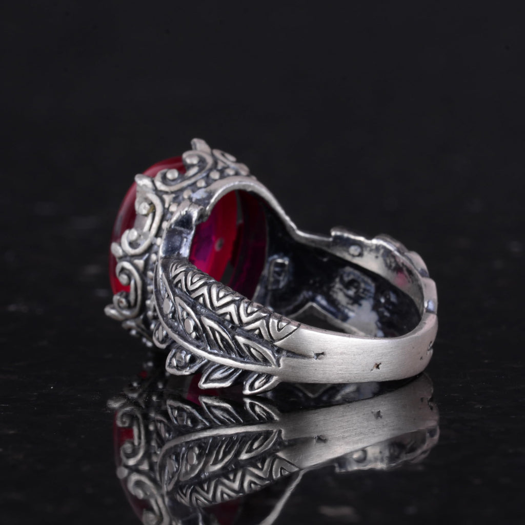 Natural Star Ruby Stone Women's Silver Ring — 7