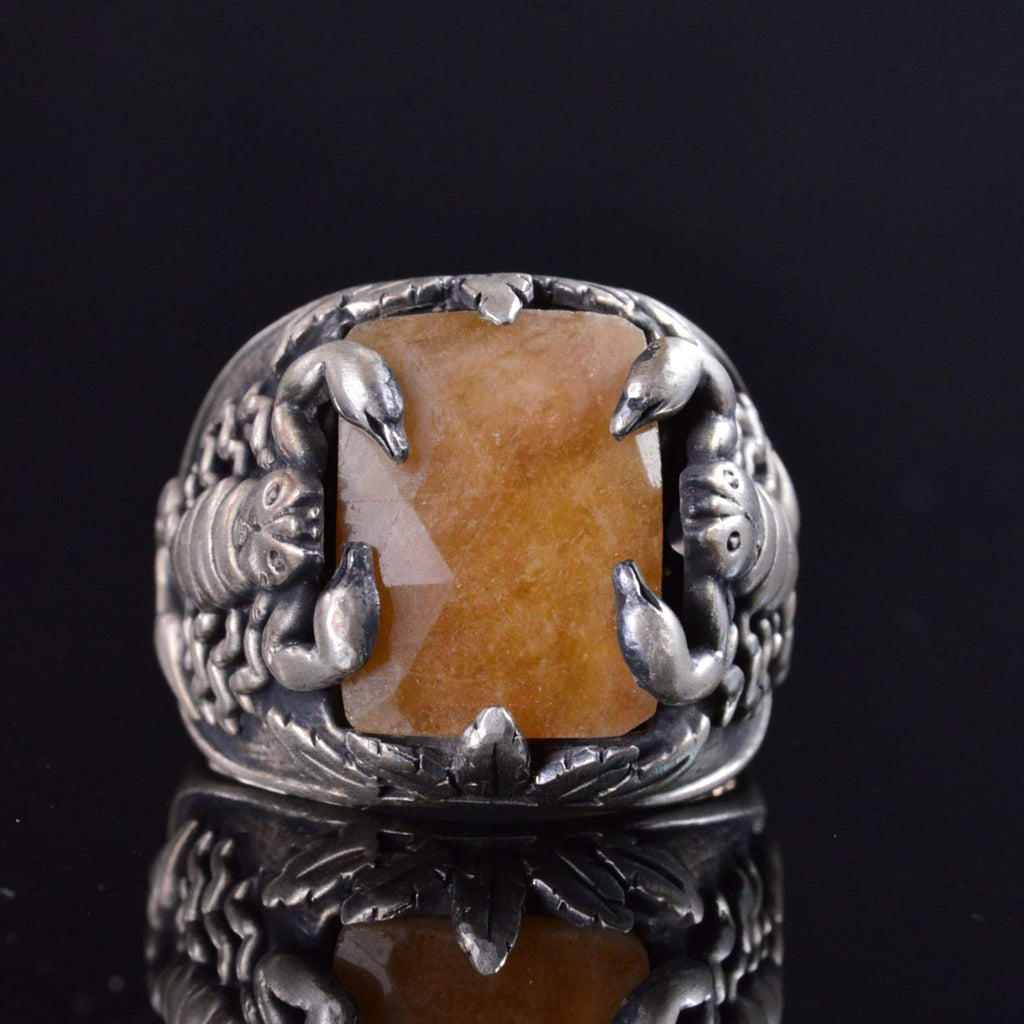 Handcrafted 925 Sterling Silver Ring with Genuine Natural Yellow Sapphire Stone and Scorpion Design — 5