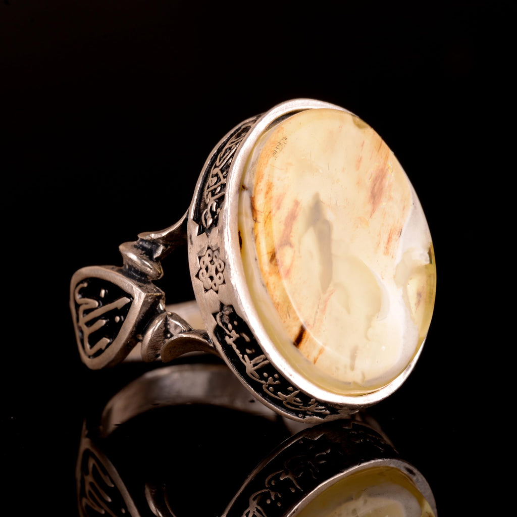Natural Large Oval Amber Stone Ring — 4
