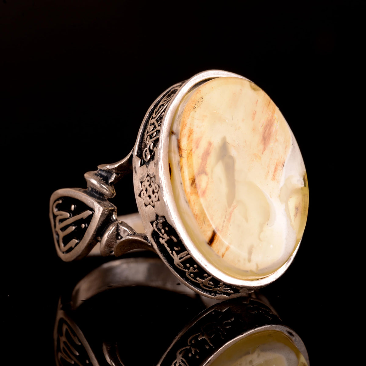 Natural Large Oval Amber Stone Ring — 4