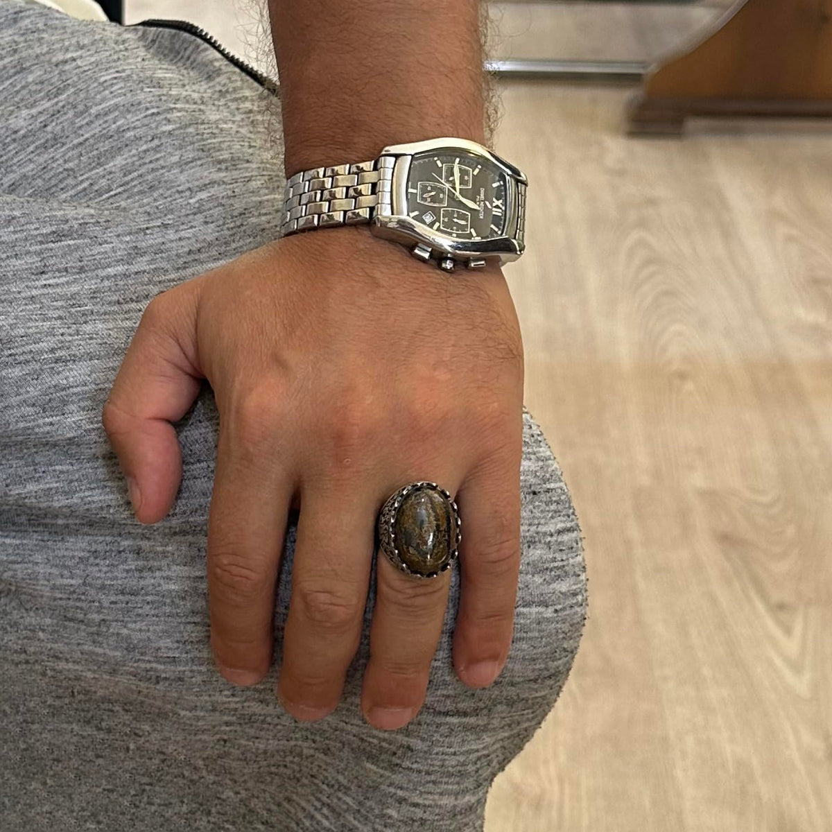 Natural Bronzite Stone Ring - 925 Sterling Silver Handmade Large Ring — 3