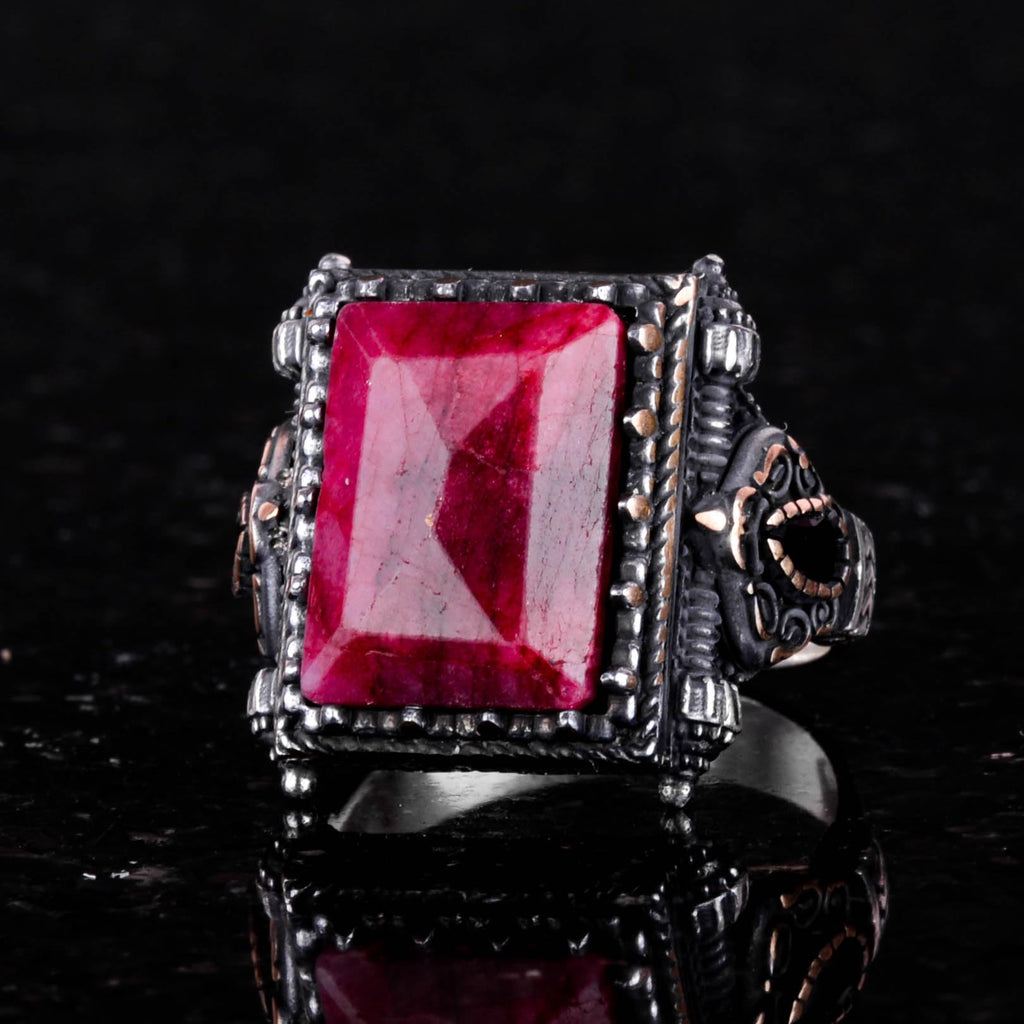 Kambo Real Natural Ruby Stone 925 Sterling Silver Men's Ring – Modern Design — 4