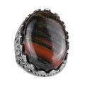 Natural Green Bloodstone Ring - Rose Pattern 925 Sterling Silver Ring