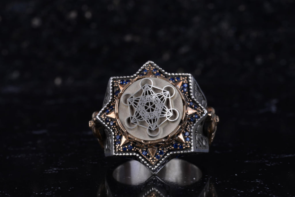 KAMBO Metatron's Cube Star Shaped Men's Ring – 925 Sterling Silver Large Statement Ring – Sacred Geometry Symbol Ring – Handmade Vintage Design — 4