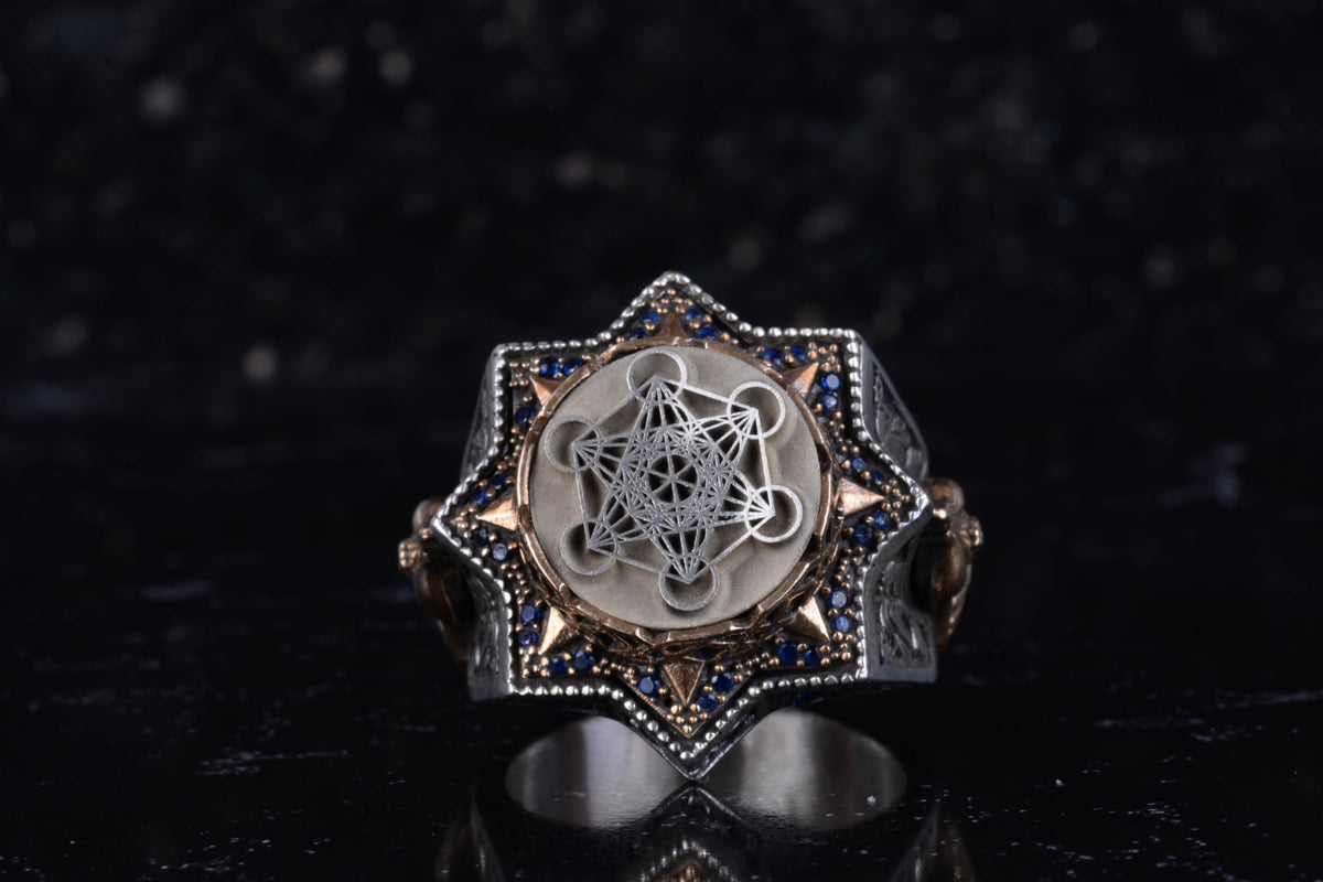 KAMBO Metatron's Cube Star Shaped Men's Ring – 925 Sterling Silver Large Statement Ring – Sacred Geometry Symbol Ring – Handmade Vintage Design — 4