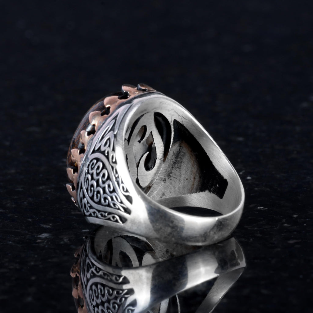 925 Sterling Silver Men's Ring - Handmade Elegance with Natural Stones (Blue Agate) — 5