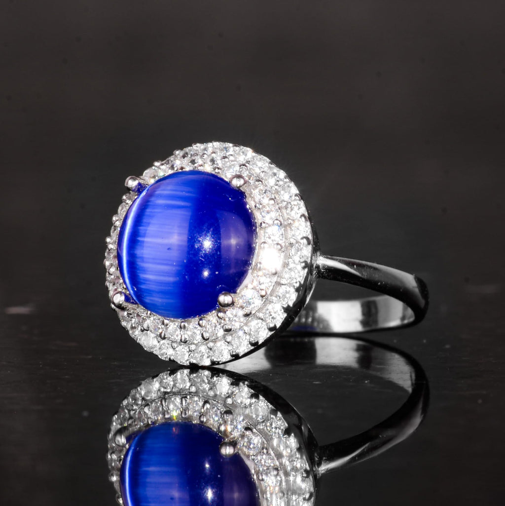 Navy Eye Stone Silver Ring — 6