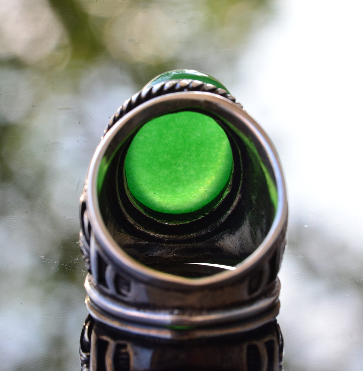 For Natural Stone Collection: 925 Sterling Silver Ring - Jade Stone — 5