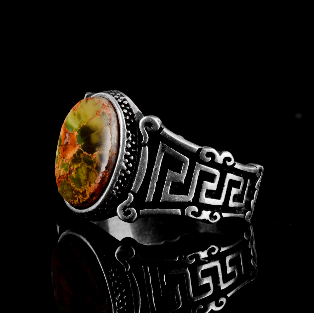 Natural Arizona Turquoise Stone Ring, 925 Sterling Silver Men's Ring (Model-2) — 5
