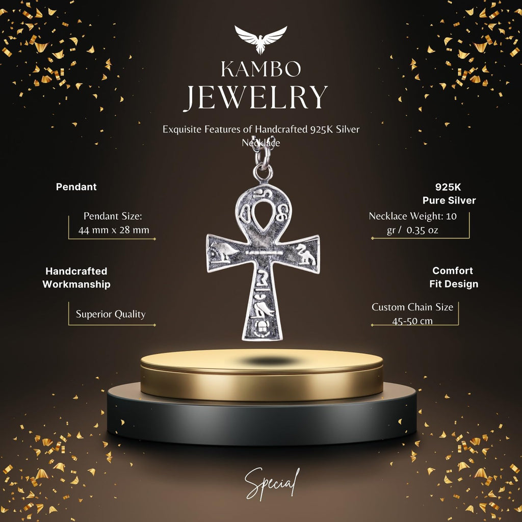 925 Sterling Silver Ankh Cross Necklace - Ancient Egyptian Hieroglyphic, Symbol of Eternal Life — 2