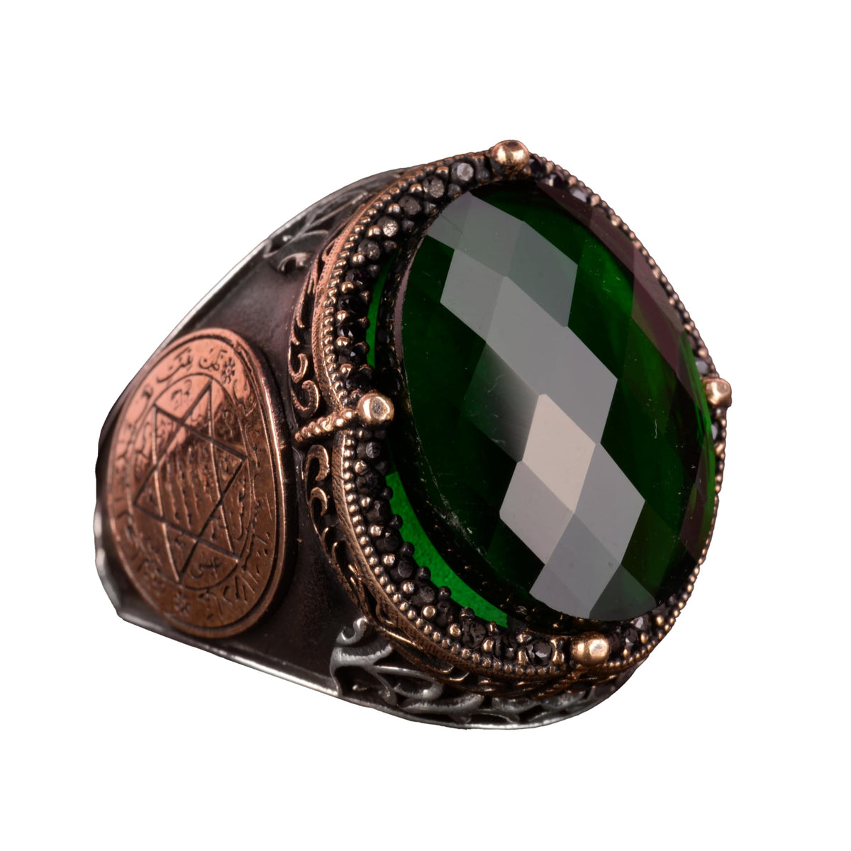 Star of David Ring - 925 Sterling Silver Solomon Ring (Green Stone)