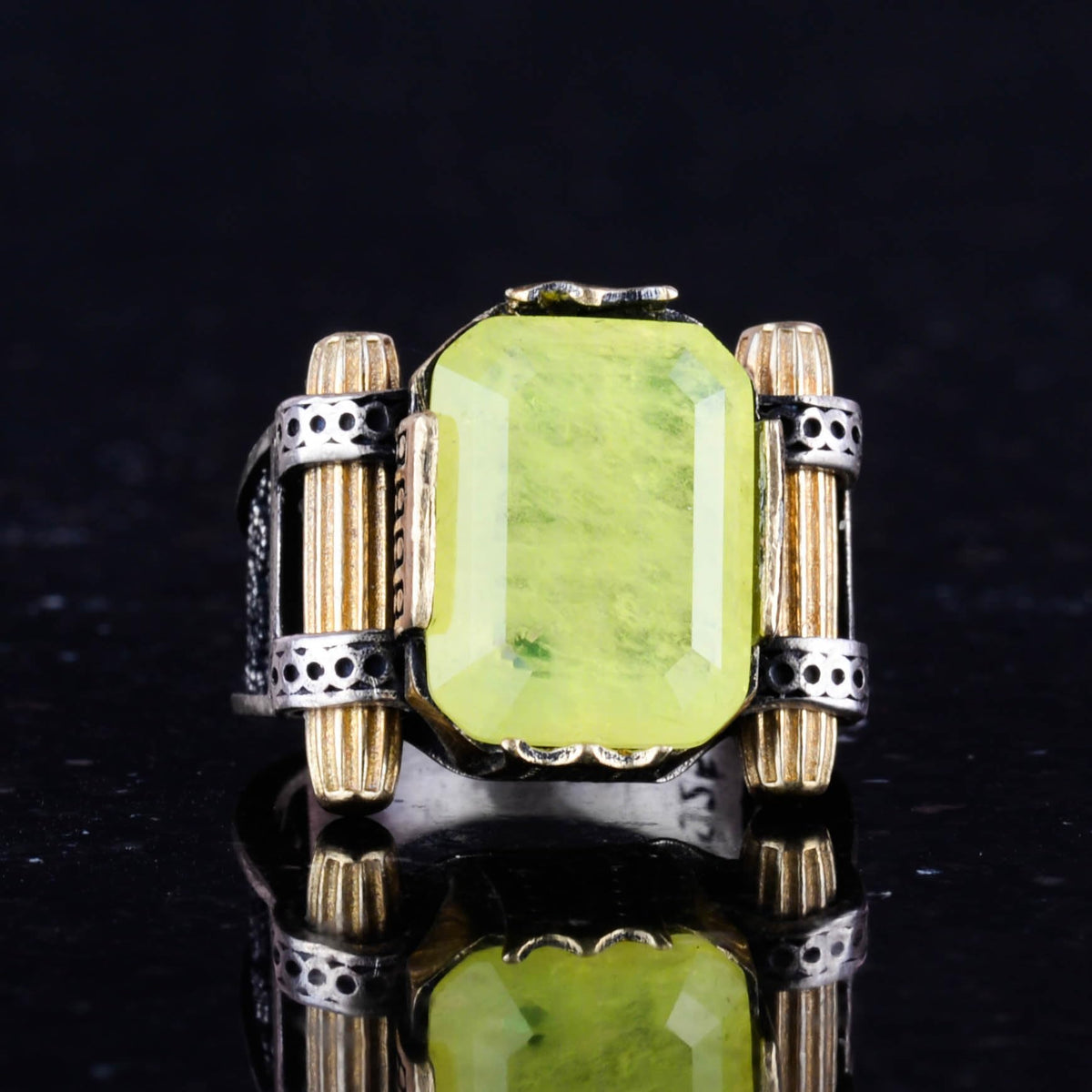 KAMBO Created Yellow Paraiba Stone Ring - Elegant Handmade 925 Sterling Silver Men's Jewelry - Unique Men's Ring — 4