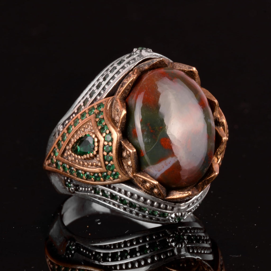 925 Sterling Silver Ring, Natural Blood Stone Handmade Ring — 4