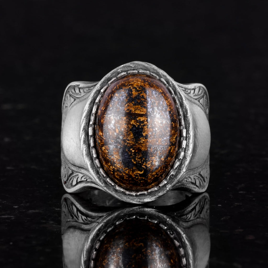 Natural Stone Ring, 925 Sterling Silver Ring, Bronzite — 5