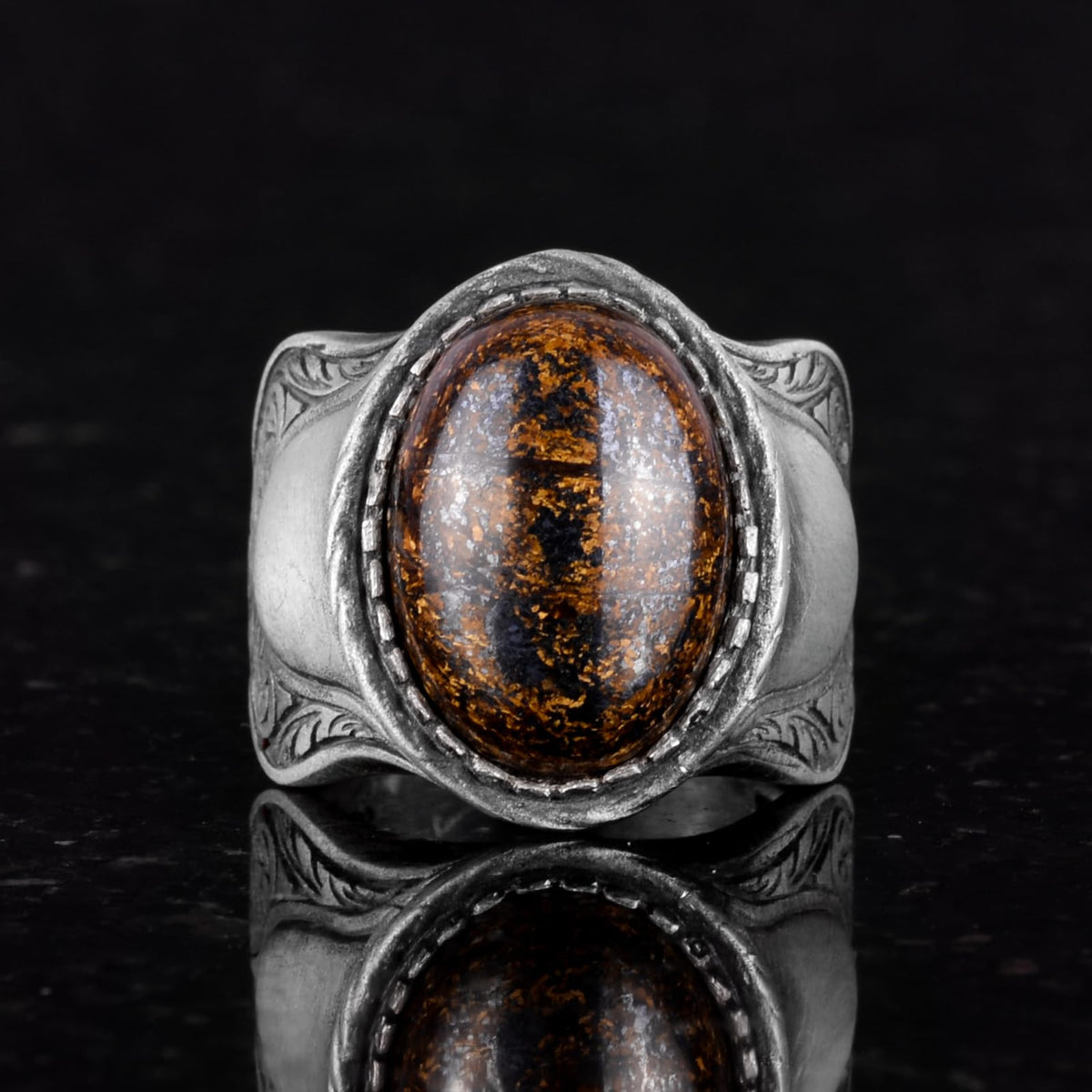 Natural Stone Ring, 925 Sterling Silver Ring, Bronzite — 5