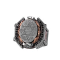 KAMBO Large Men's 925 Sterling Silver Ring Figure – Bronze Detail – Carved Statement Ring (Star of David)
