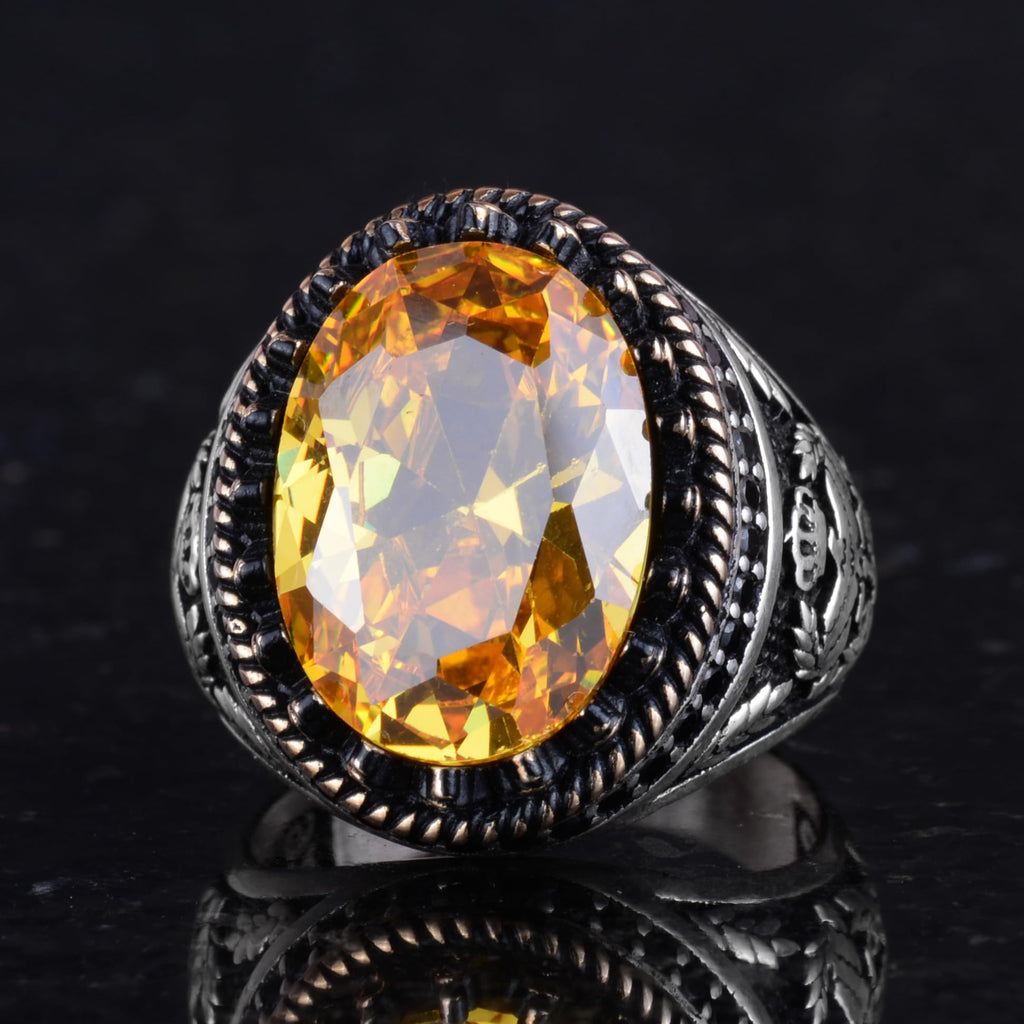 925 Sterling Silver Ring, Synthetic Stone Ring, Eagle Symbol Ring, Handmade Ring (Synthetic Citrine) — 6