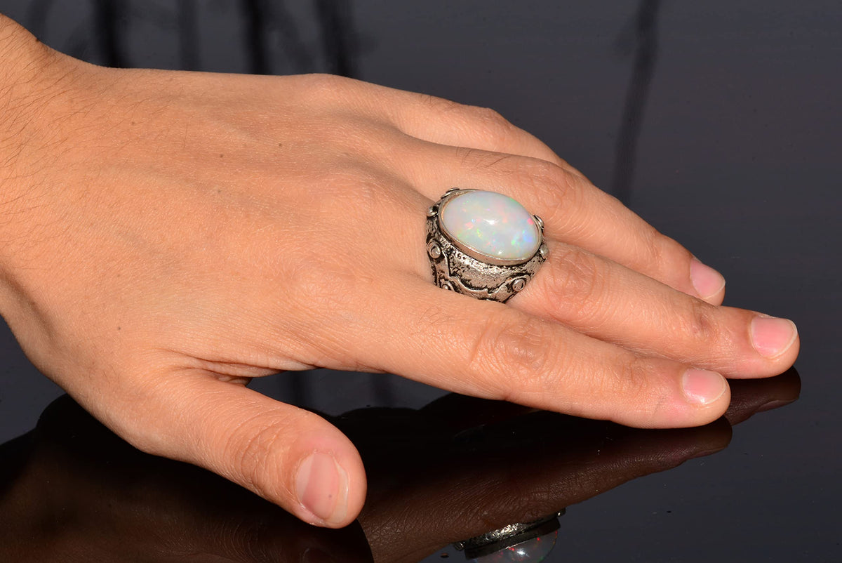 Real Australian Opal Stone Ring, 11.15 Carats, Byzantine Ring, 925 Sterling Silver — 6