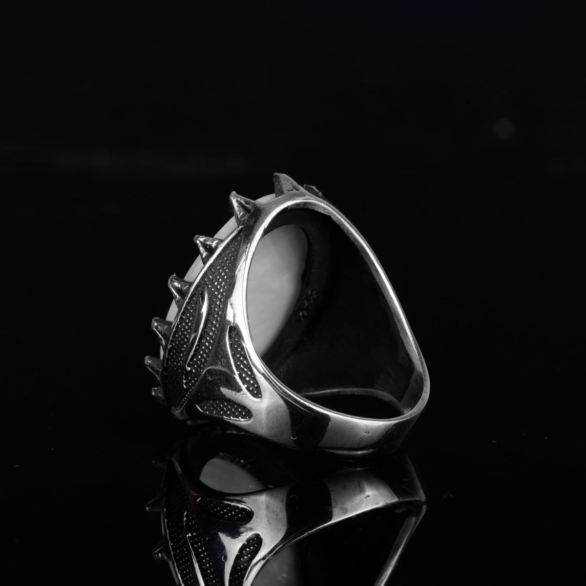KAMBO 925 Sterling Silver Natural Pearl Men's Ring – Handmade Seljuk Double-Headed Eagle Symbol Statement Ring — 7