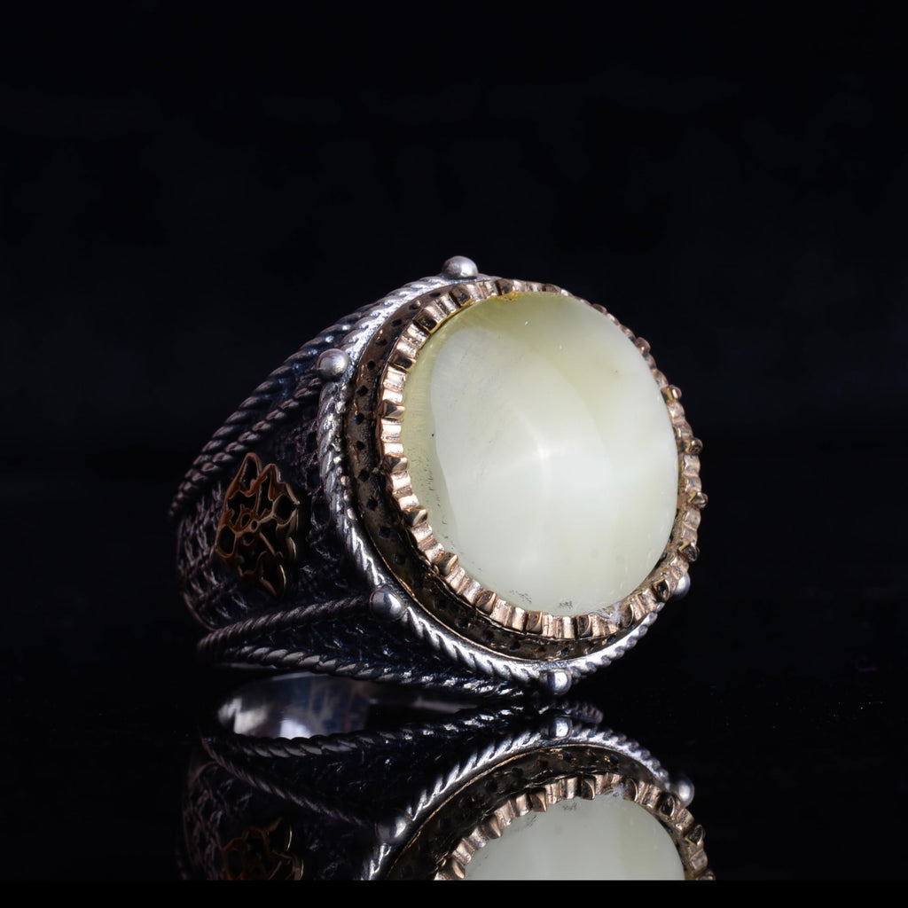 KAMBO Natural Amber Stone Men's Ring – 925 Sterling Silver Handmade Ring – Oval Amber Stone Vintage Men's Jewelry — 6