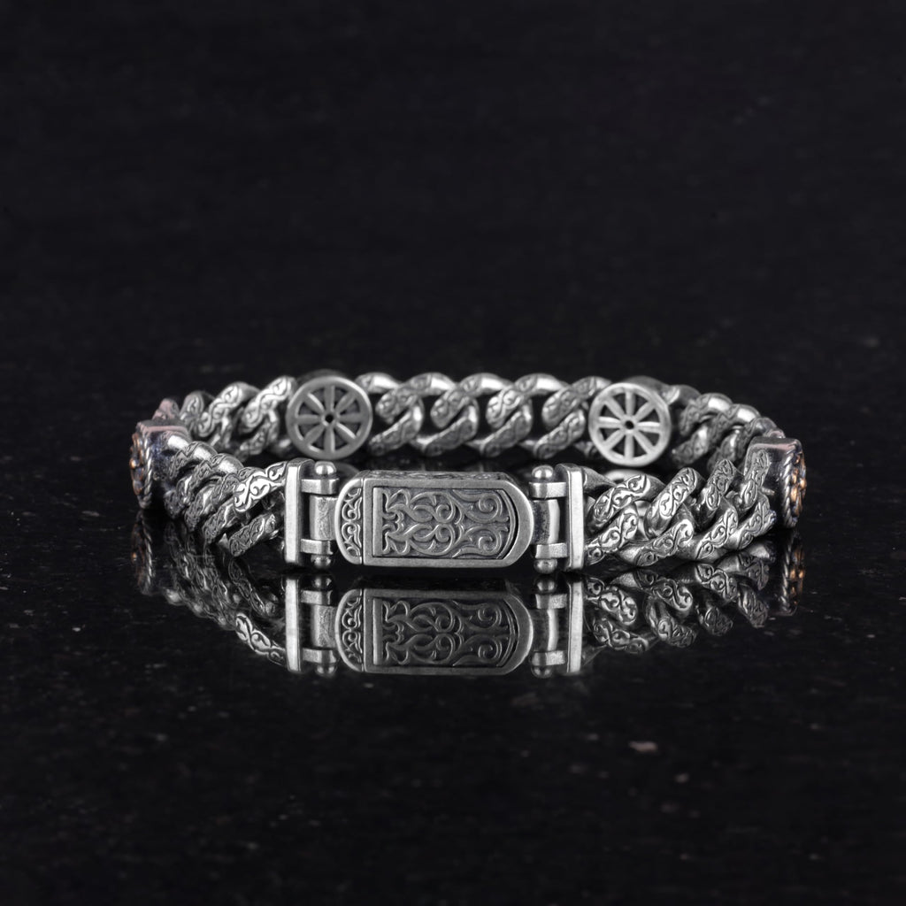 925 Sterling Silver Men's Bracelet, Spin Motif, Handmade Chain Bracelet — 5