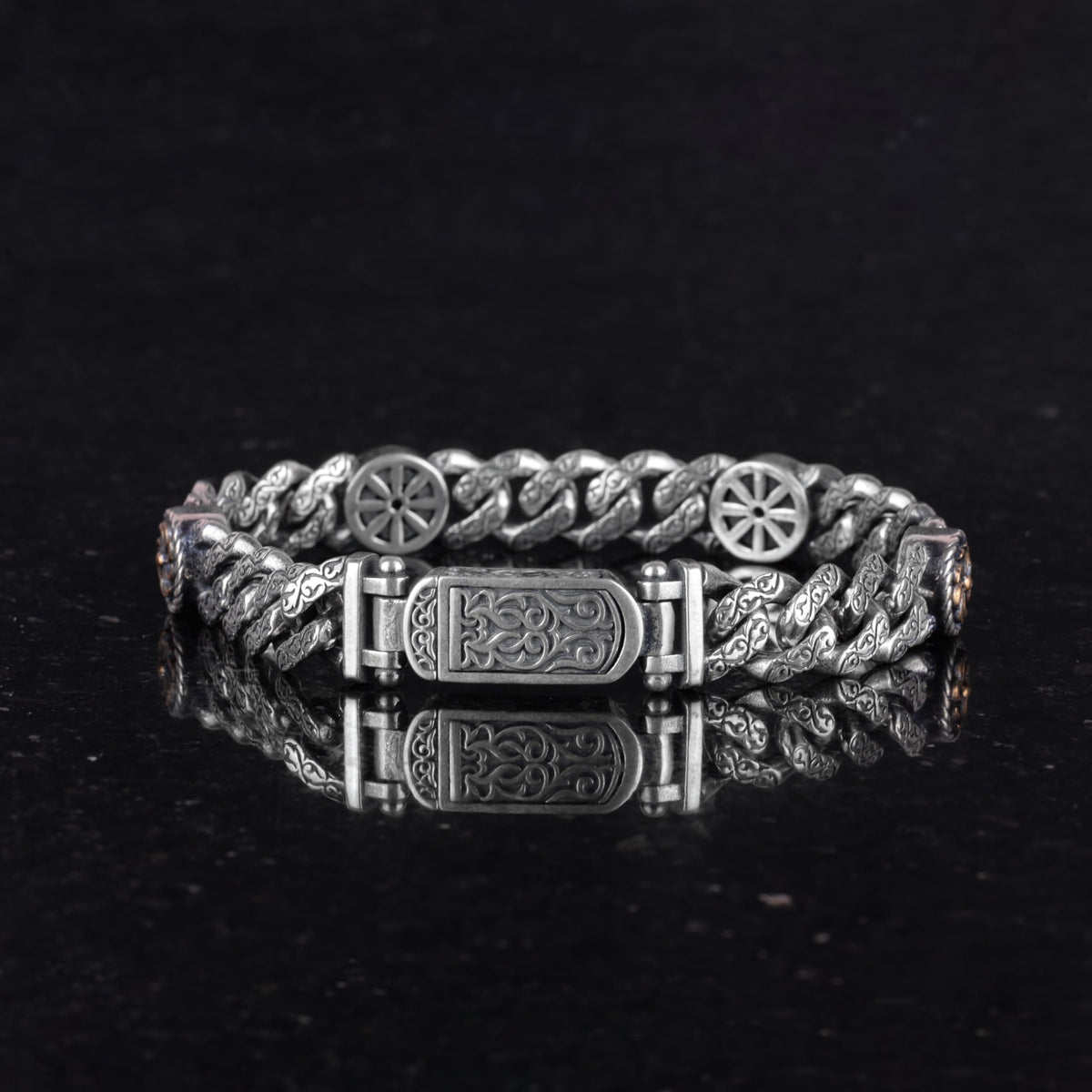 925 Sterling Silver Men's Bracelet, Spin Motif, Handmade Chain Bracelet — 5