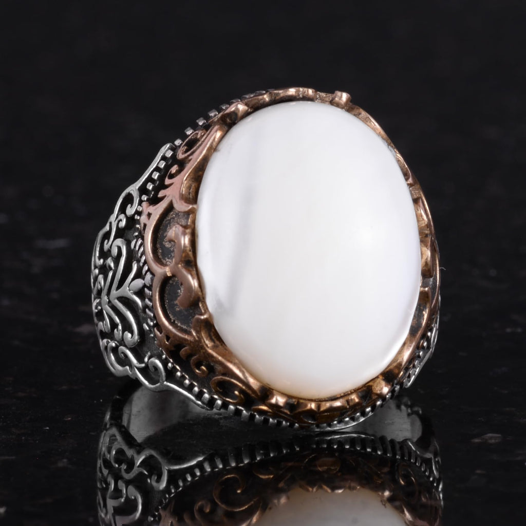 Natural Pearl Stone Handmade Ring - 925 Sterling Silver — 5