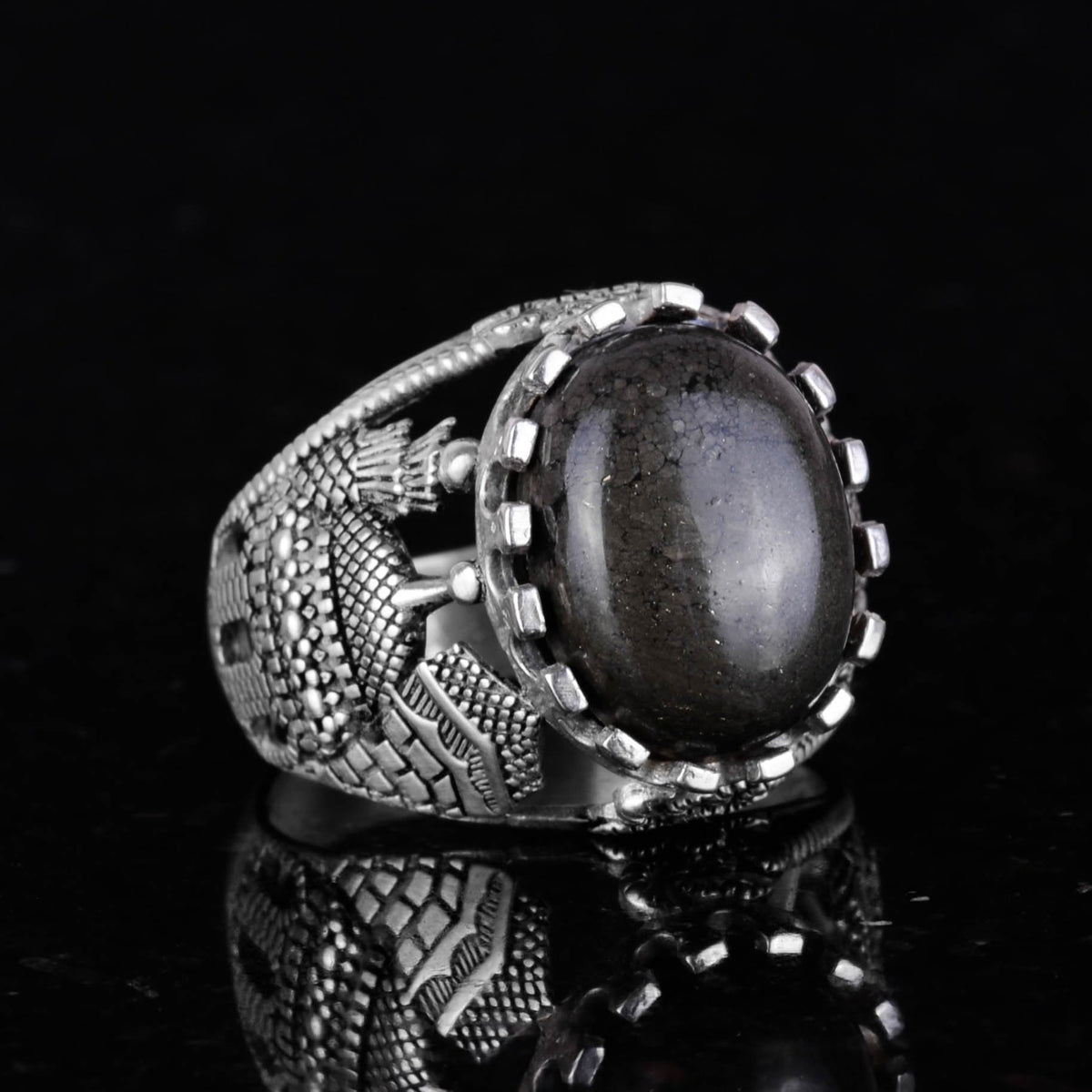Natural Pyrite Stone Ring - 925 Sterling Silver Men's Ring (Model-2) — 5